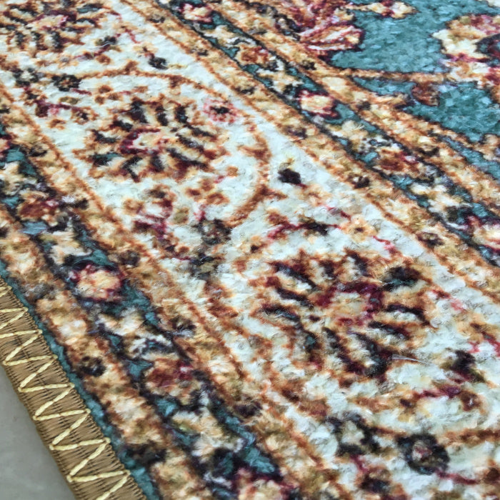 Silk Carpet Persian Design Collection Beige N Blue – Living Room Rug – 90 cm x 150 cm (~3 Feet × 5 Feet)-Avioni