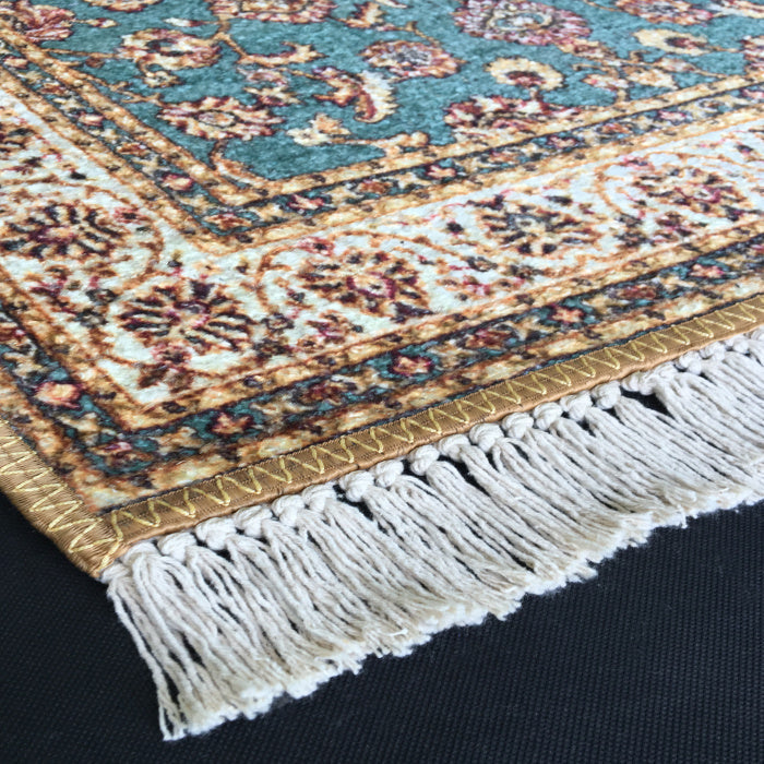 Silk Carpet Persian Design Collection Beige N Blue – Living Room Rug – 90 cm x 150 cm (~3 Feet × 5 Feet)-Avioni