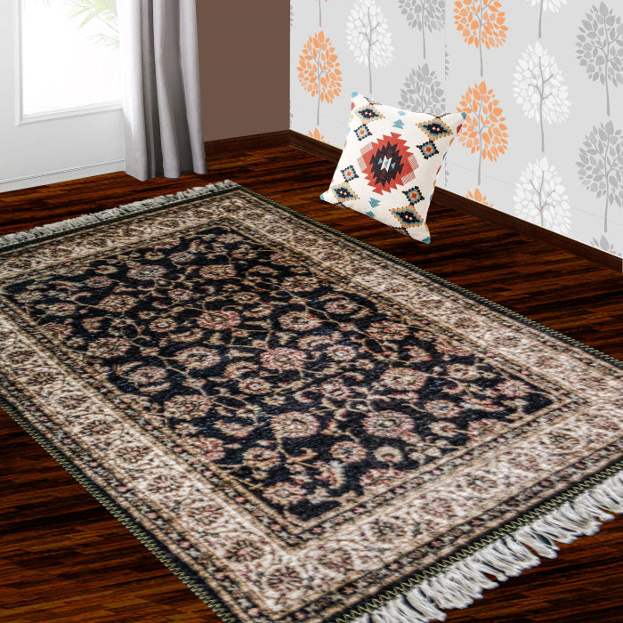 Silk Carpet Persian Design Collection Black – Living Room Rug – 90 cm x 150 cm (~3 Feet x 5 Feet) - Avioni