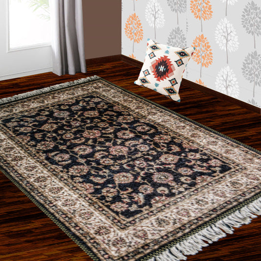 Silk Carpet Persian Design Collection Black – Living Room Rug – 90 cm x 150 cm (~3 Feet x 5 Feet) - Avioni