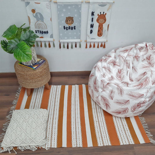 Avioni 100% Cotton Handloom Floor Rug / Durrie – Neohome Collection – Brown and White