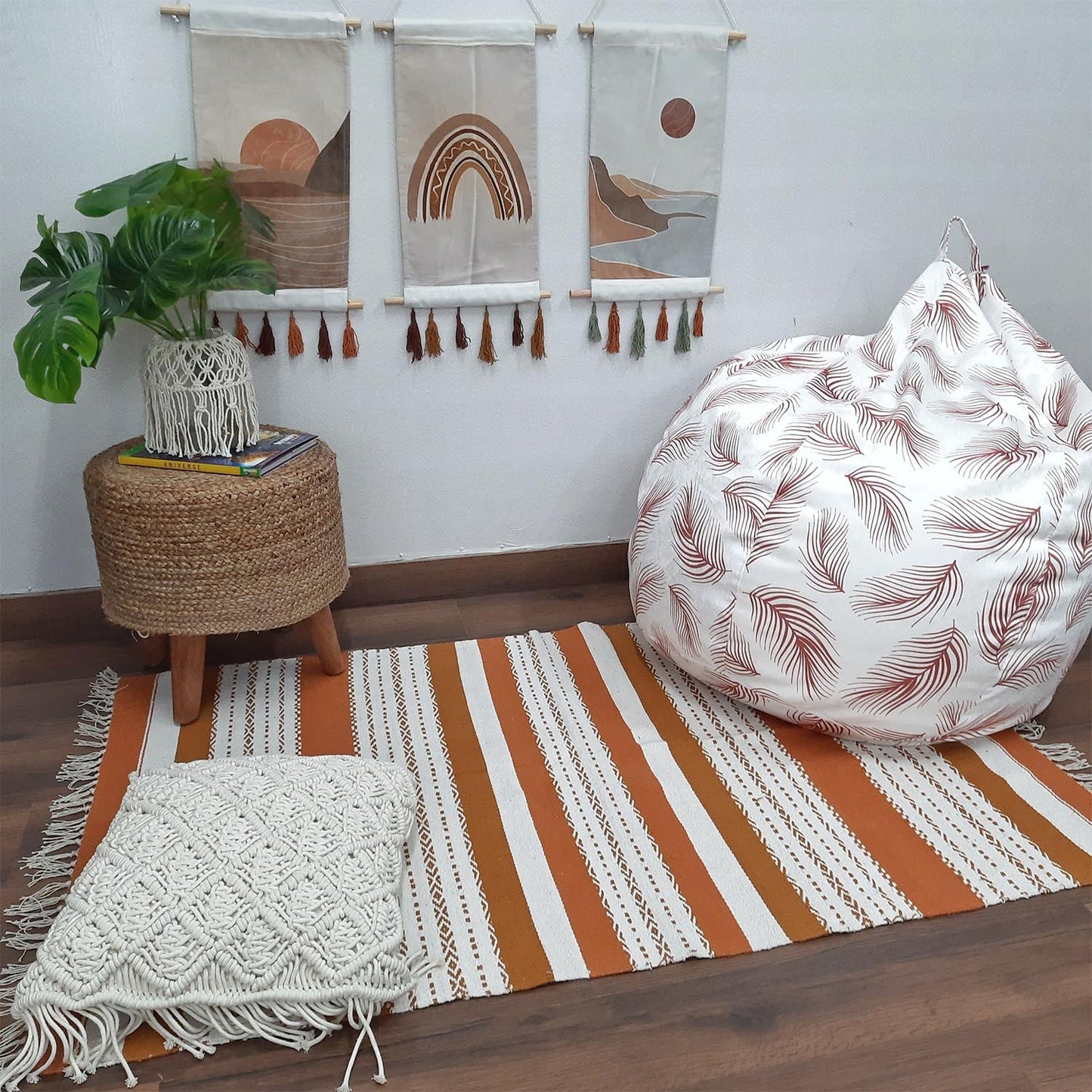 Avioni 100% Cotton Handloom Floor Rug / Durrie – Neohome Collection – Brown and White