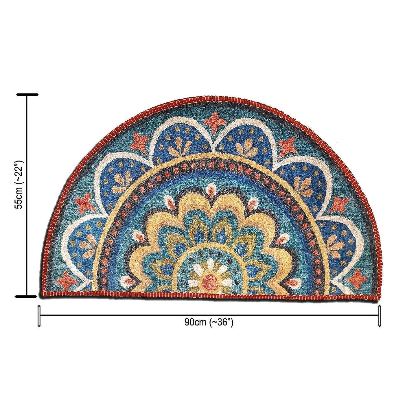 Avioni Home Floor Mats in Beautiful Rangoli Design | Half Circle Rugs | Anti Slip, Durable & Washable | Outdoor & Indoor