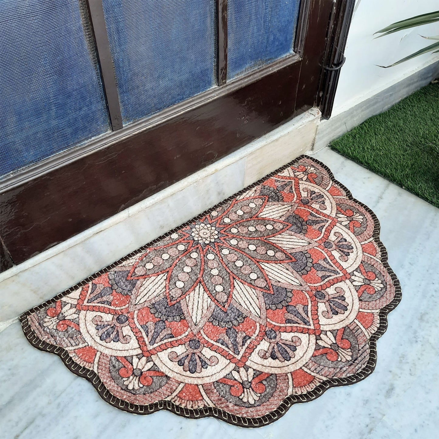 Avioni Home Floor Mats in Beautiful Rangoli Brown Design | Anti Slip, Durable & Washable | Outdoor & Indoor