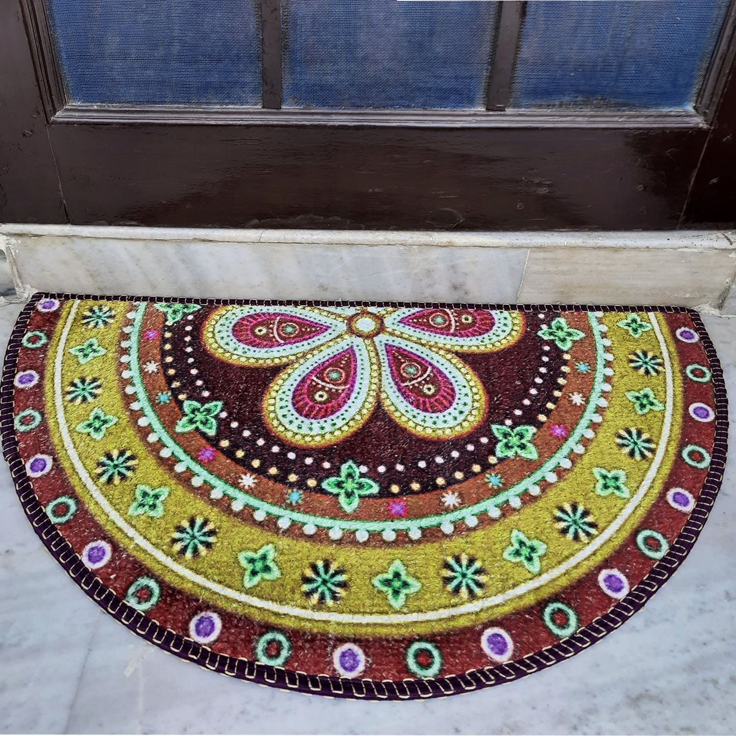 Avioni Home Floor Mats in Beautiful Traditional Rangoli Design | Anti Slip, Durable & Washable | Outdoor & Indoor
