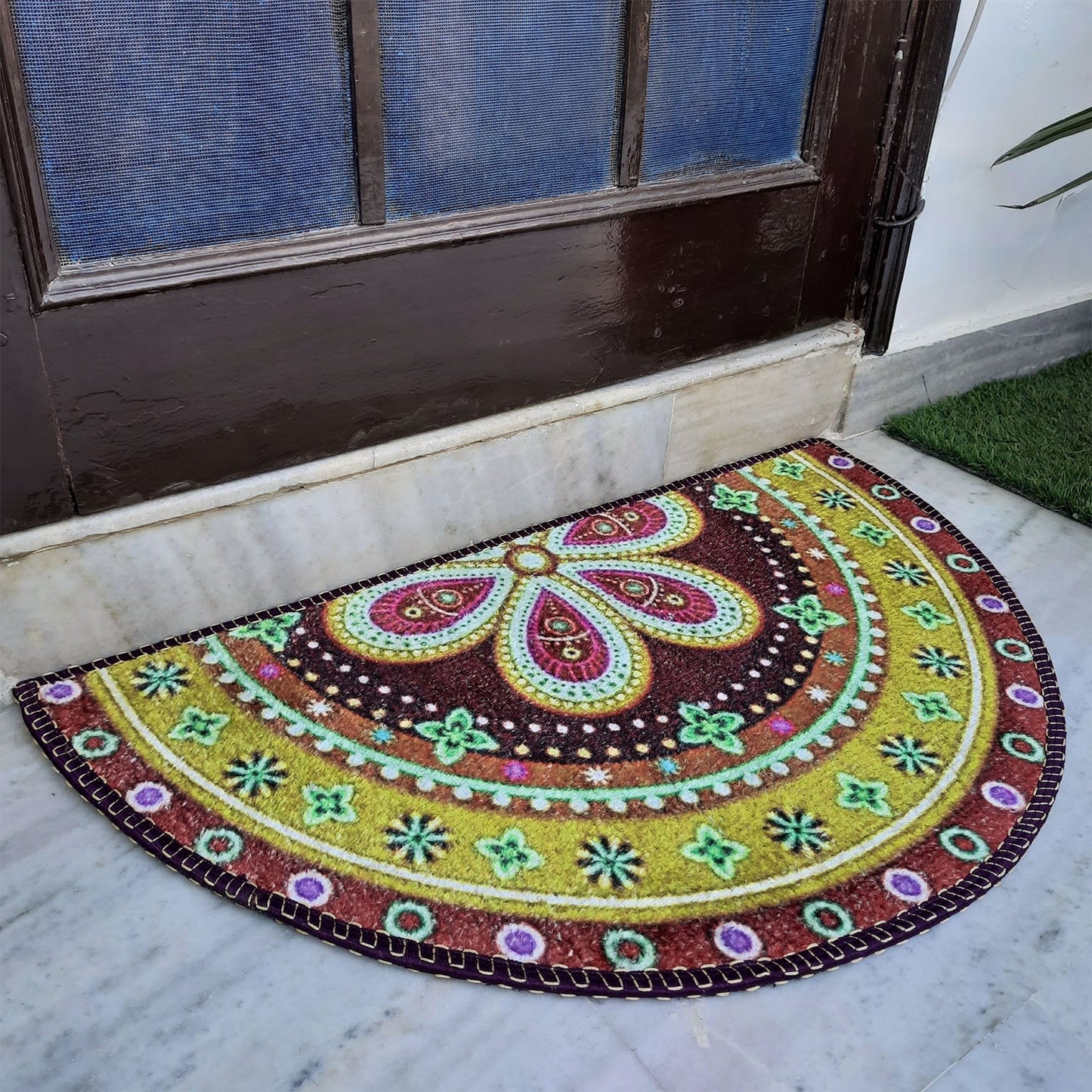 Avioni Home Floor Mats in Beautiful Traditional Rangoli Design | Anti Slip, Durable & Washable | Outdoor & Indoor