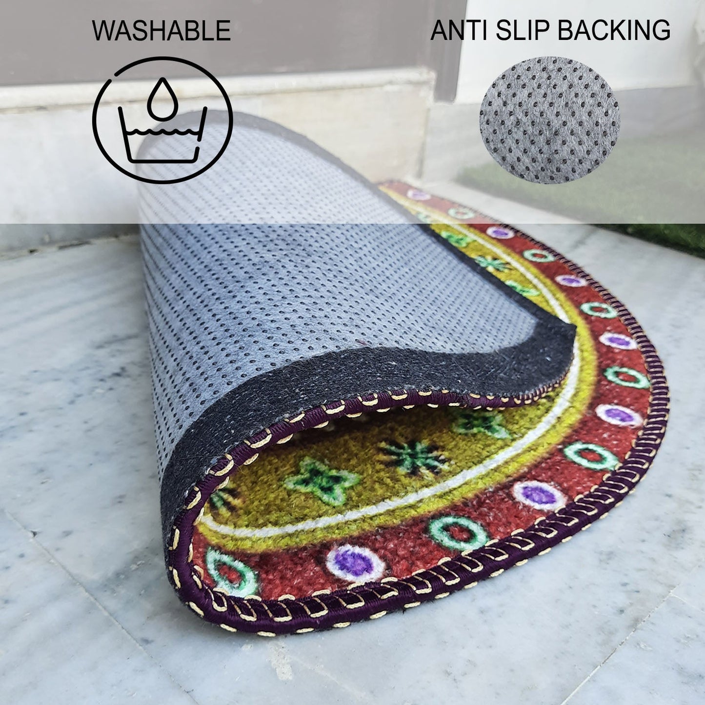Avioni Home Floor Mats in Beautiful Traditional Rangoli Design | Anti Slip, Durable & Washable | Outdoor & Indoor