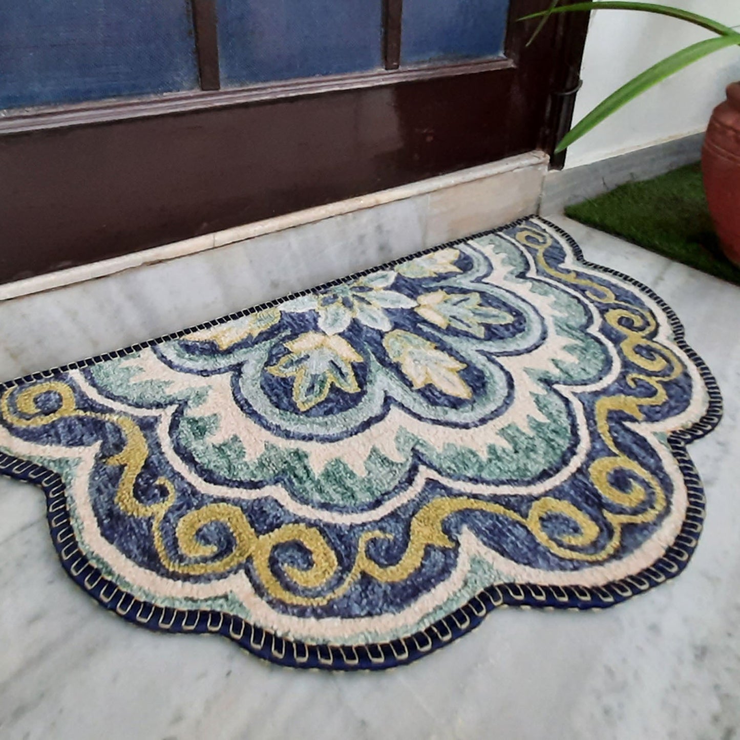 Avioni Home Floor Mats in Beautiful Rangoli Design | Semi Round Petals | Anti Slip, Durable & Washable | Outdoor & Indoor