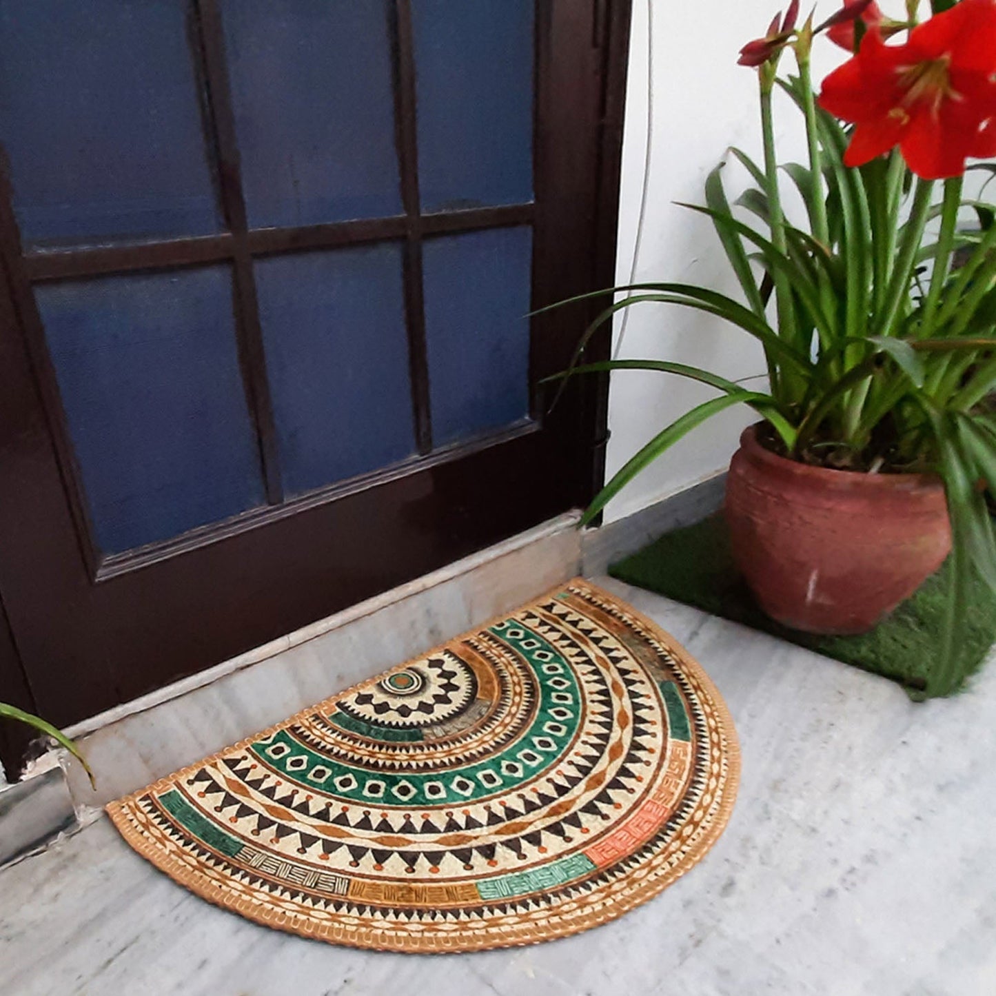 Avioni Home Floor Mats in Beautiful Boho Design | Semi Round | Anti Slip, Durable & Washable | Outdoor & Indoor
