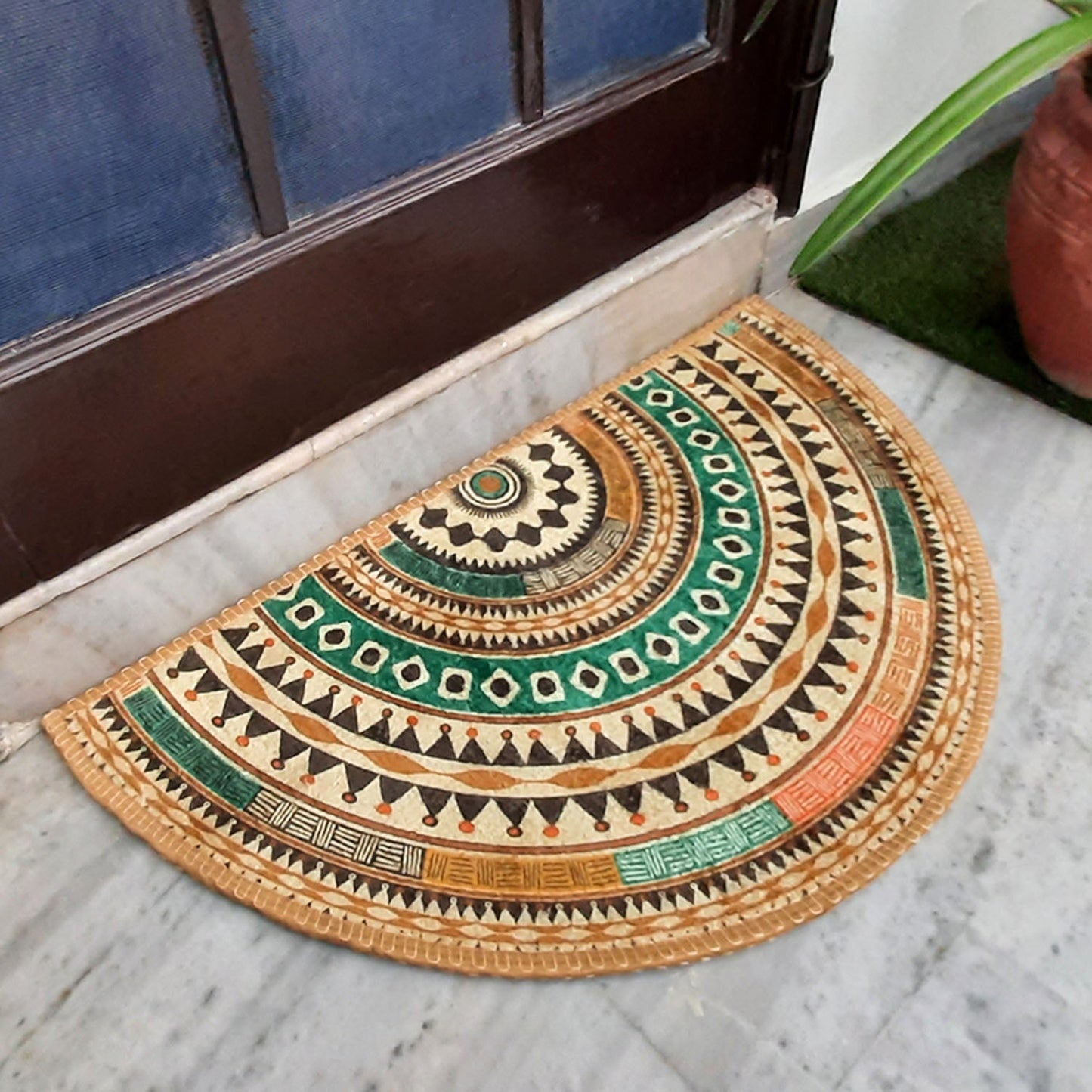 Avioni Home Floor Mats in Beautiful Boho Design | Semi Round | Anti Slip, Durable & Washable | Outdoor & Indoor