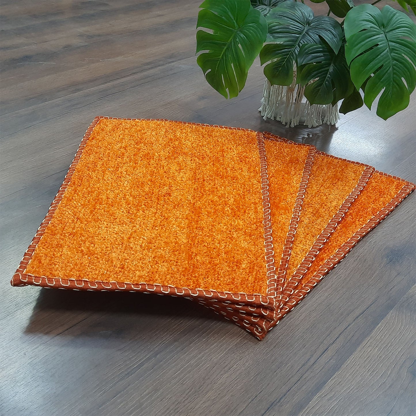 SET OF FOUR | Avioni SlipToGrip Universal Doormat | Orange, Size 35cm x 55cm | Anti Slip, Durable & Washable | Outdoor & Indoor
