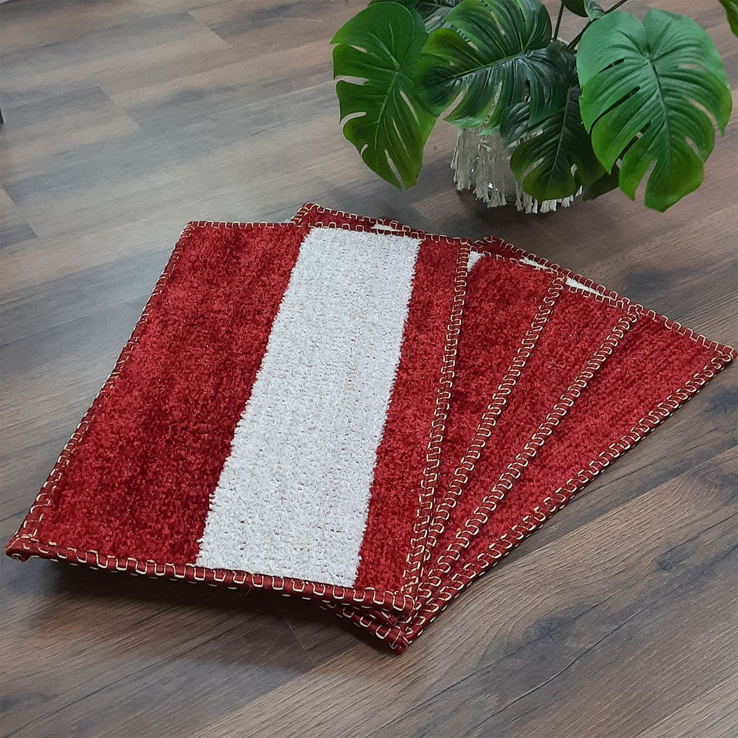 SET OF FOUR | Avioni SlipToGrip Universal Doormat | Red & White, Size 35cm x 55cm | Anti Slip, Durable & Washable | Outdoor & Indoor