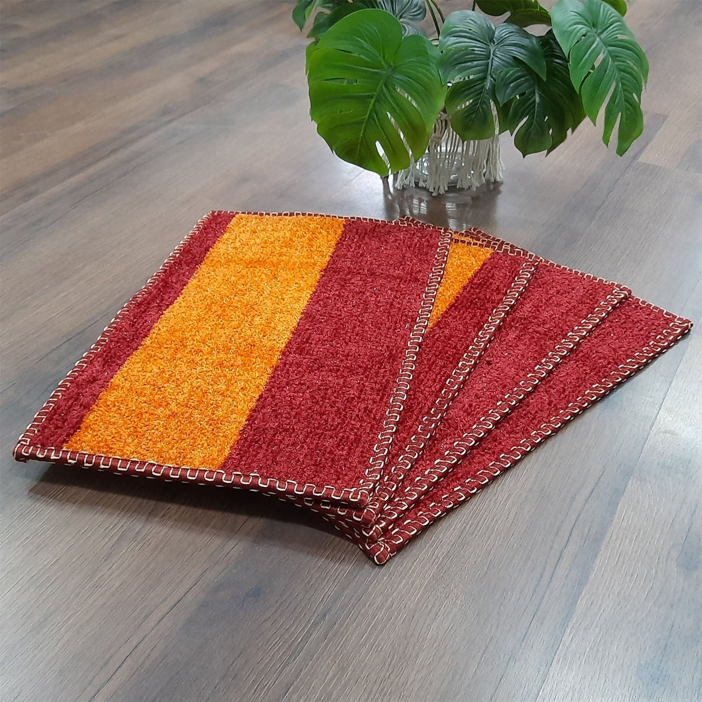 SET OF FOUR | Avioni SlipToGrip Universal Doormat | Orange & red, Size 35cm x 55cm | Anti Slip, Durable & Washable | Outdoor & Indoor