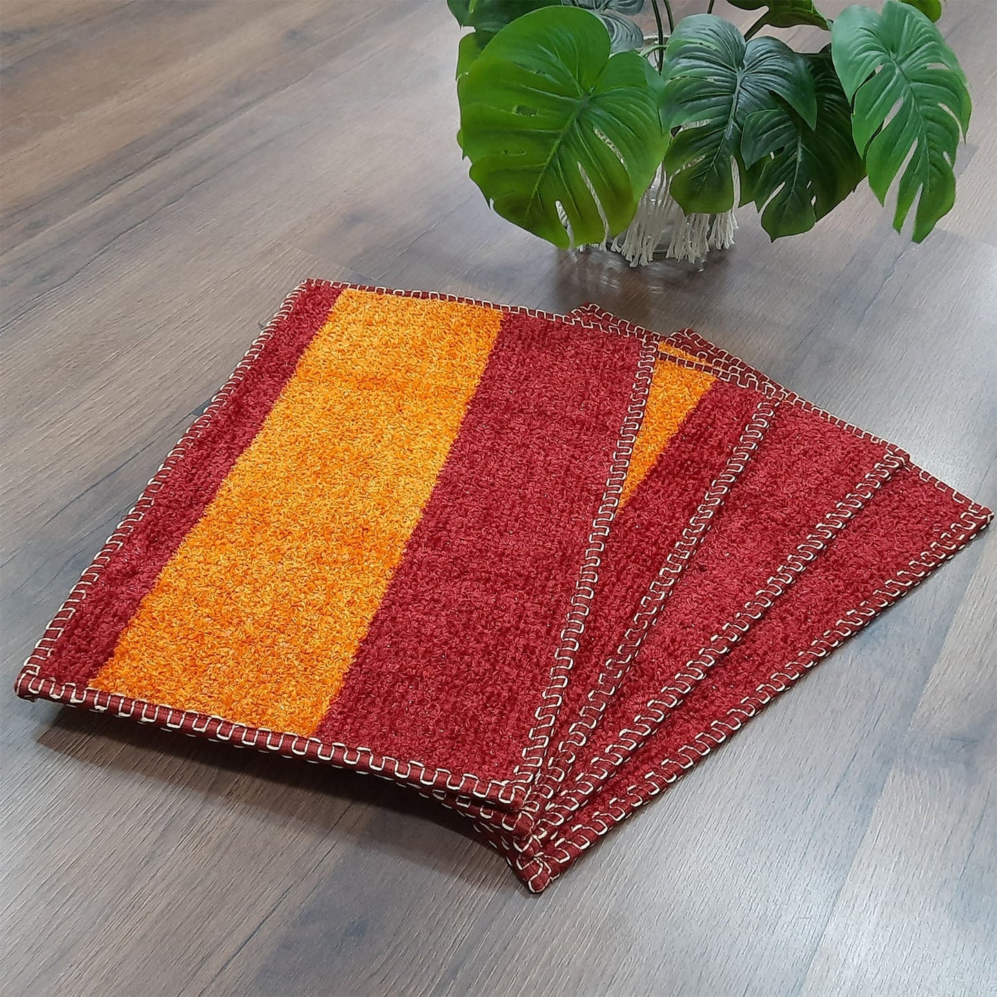 SET OF FOUR | Avioni SlipToGrip Universal Doormat | Orange & red, Size 35cm x 55cm | Anti Slip, Durable & Washable | Outdoor & Indoor