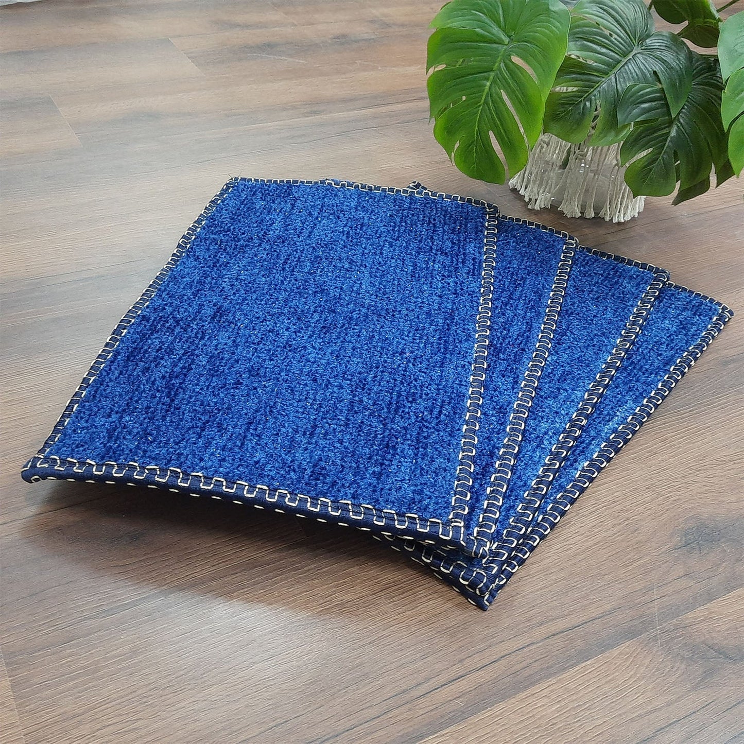 SET OF FOUR | Avioni SlipToGrip Universal Doormat | Blue, Size 35cm x 55cm | Anti Slip, Durable & Washable | Outdoor & Indoor