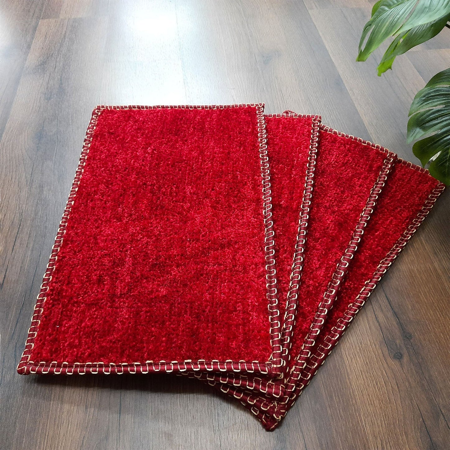 SET OF FOUR | Avioni SlipToGrip Universal Doormat | Red, Size 35cm x 55cm | Anti Slip, Durable & Washable | Outdoor & Indoor