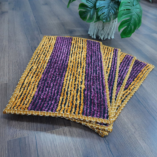 SET OF FOUR | Avioni SlipToGrip Universal Doormat | Purple Yellow, Size 35cm x 55cm | Anti Slip, Durable & Washable | Outdoor & Indoor