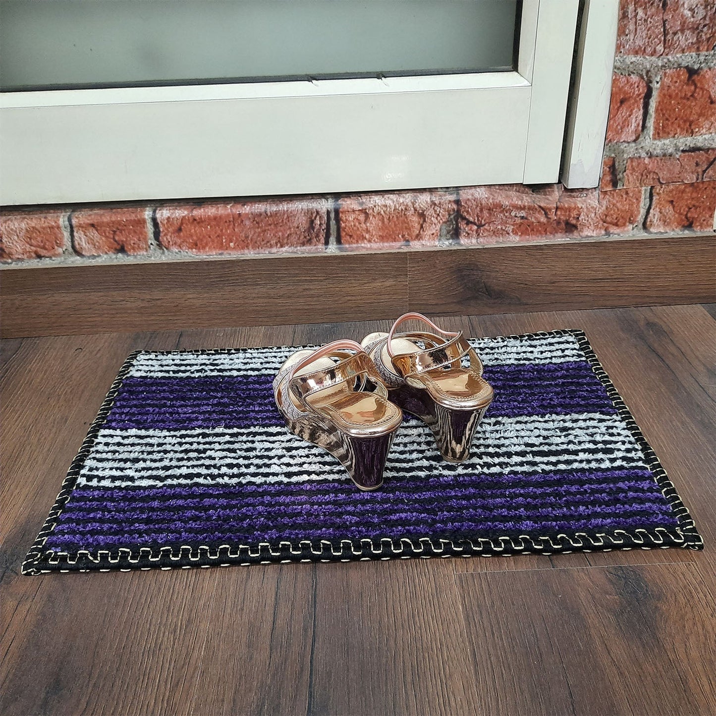 SET OF FOUR | Avioni SlipToGrip Universal Doormat | Purple White, Size 35cm x 55cm | Anti Slip, Durable & Washable | Outdoor & Indoor