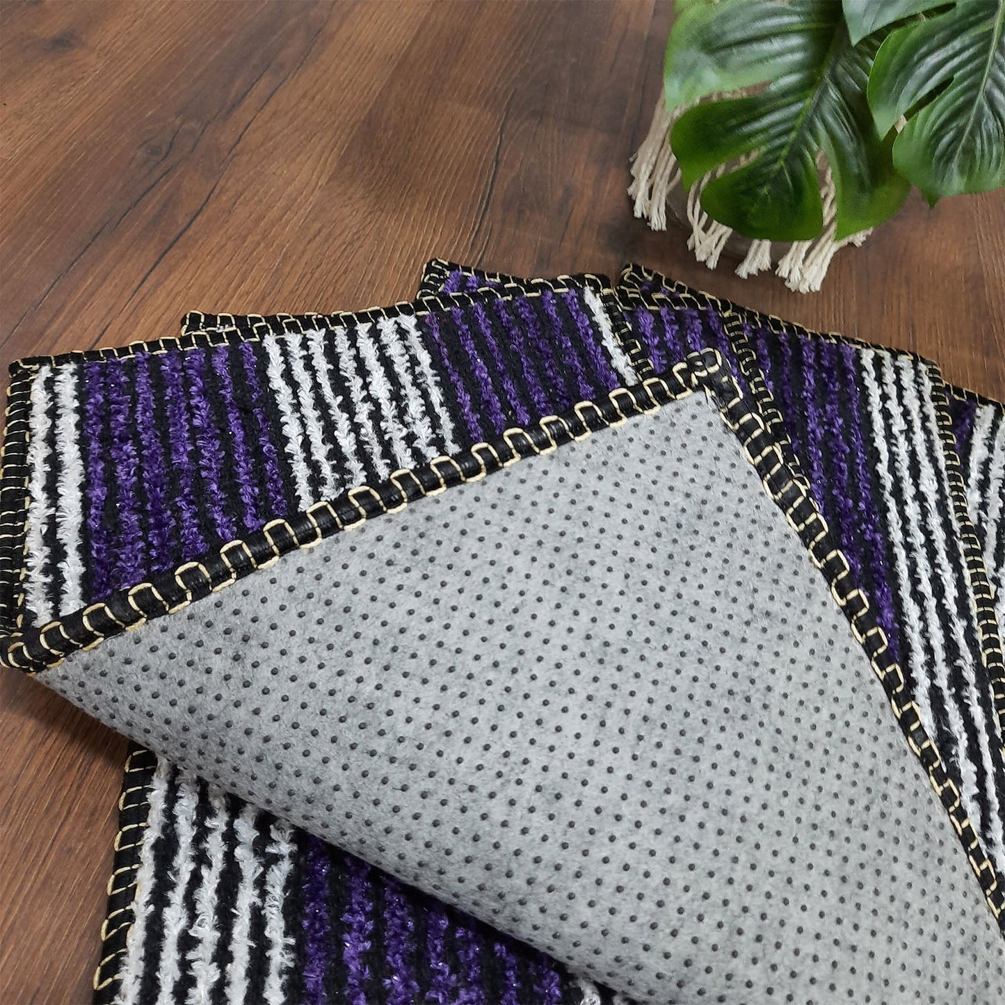 SET OF FOUR | Avioni SlipToGrip Universal Doormat | Purple White, Size 35cm x 55cm | Anti Slip, Durable & Washable | Outdoor & Indoor