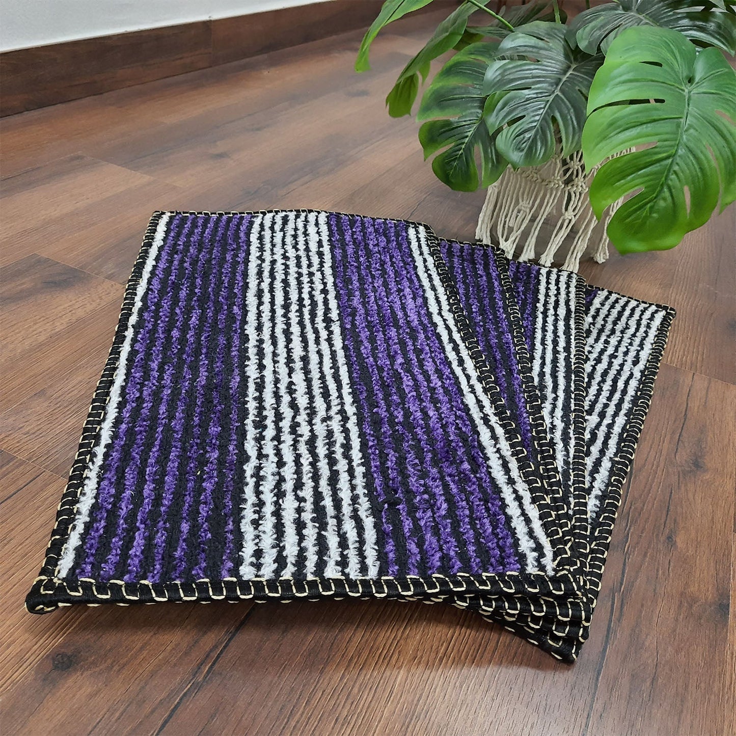 SET OF FOUR | Avioni SlipToGrip Universal Doormat | Purple White, Size 35cm x 55cm | Anti Slip, Durable & Washable | Outdoor & Indoor