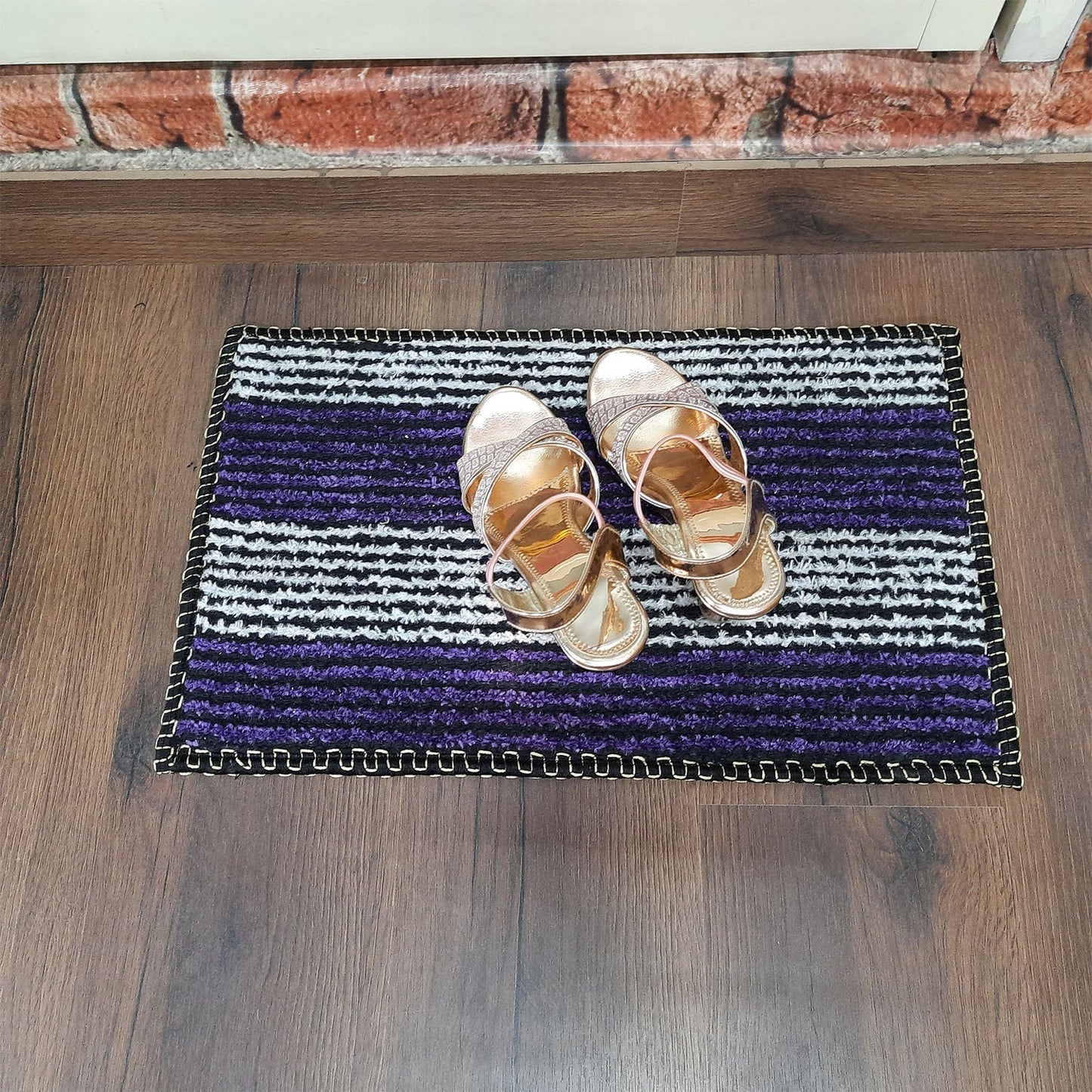 SET OF FOUR | Avioni SlipToGrip Universal Doormat | Purple White, Size 35cm x 55cm | Anti Slip, Durable & Washable | Outdoor & Indoor