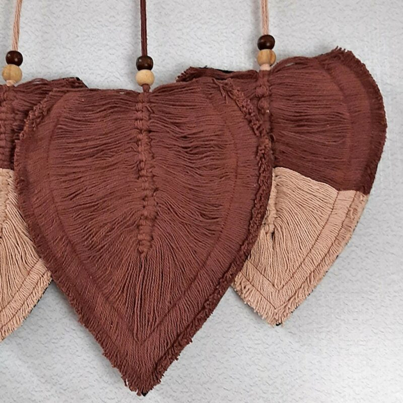 Avioni Feather Macrame Wall Hanging With Beads, Macrame Knotted Wall Tapestry, Living Room Bedroom Interior Decor-Earthern Pot Colour And Peach-38 cms x 27 cms