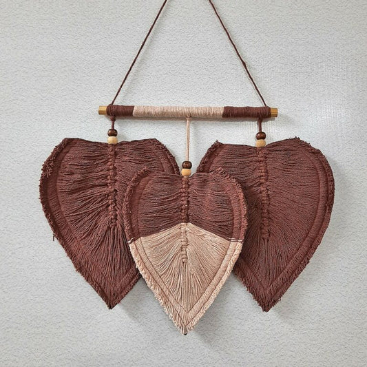 Avioni Feather Macrame Wall Hanging With Beads, Macrame Knotted Wall Tapestry, Living Room Bedroom Interior Decor-Peach And Earthern Pot-38 cms x 27 cms