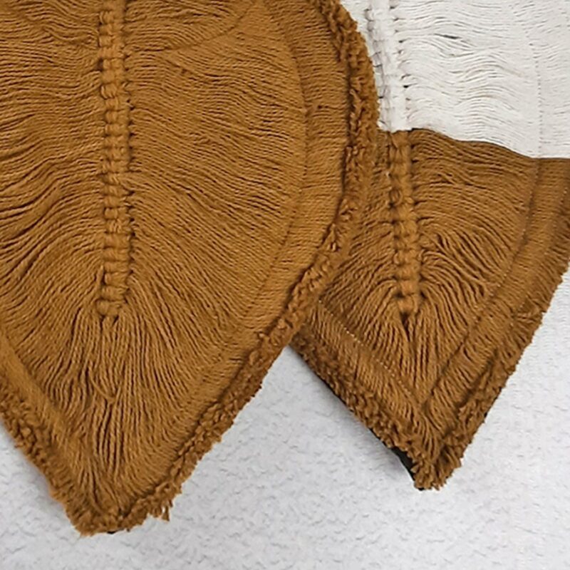 Avioni Feather Macrame Wall Hanging With Beads, Macrame Knotted Wall Tapestry, Living Room Bedroom Interior Decor-Brown And White-38 cms x 27 cms