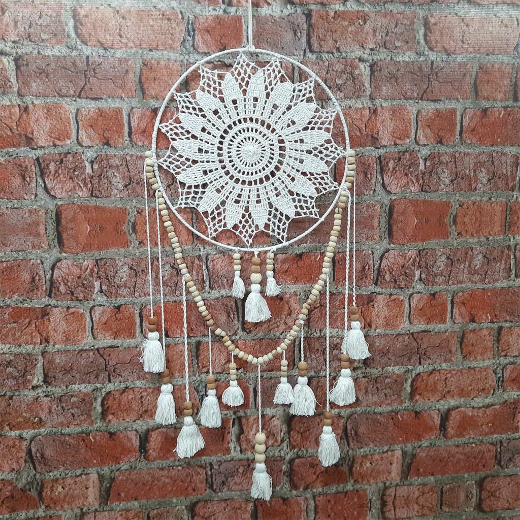 Avioni Home Boho Collection – Crochet Wall Hanging With Beads And Fringes-Flower Look – 98 cms