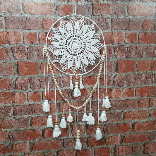 Avioni Home Boho Collection – Crochet Wall Hanging With Beads And Fringes-Flower Look – 98 cms
