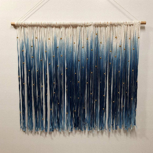 Avioni Hand Knotted Macrame Hanging Tie-Die In Blue Star Family With Beads-Boho Look – In Giftable Carton/ Best Festival/Wedding Gift-90×80 cms