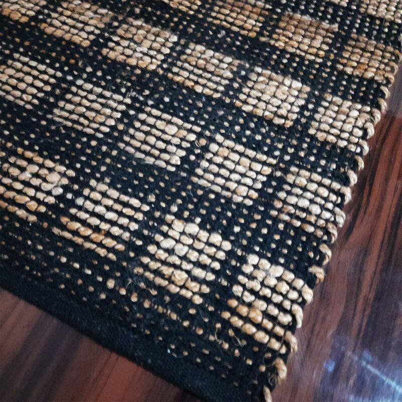 Avioni Home Eco Collection – Cotton & Jute Handwoven Square Pattern Mat – Great for Bedside or Hallway – 55cm x 140cm