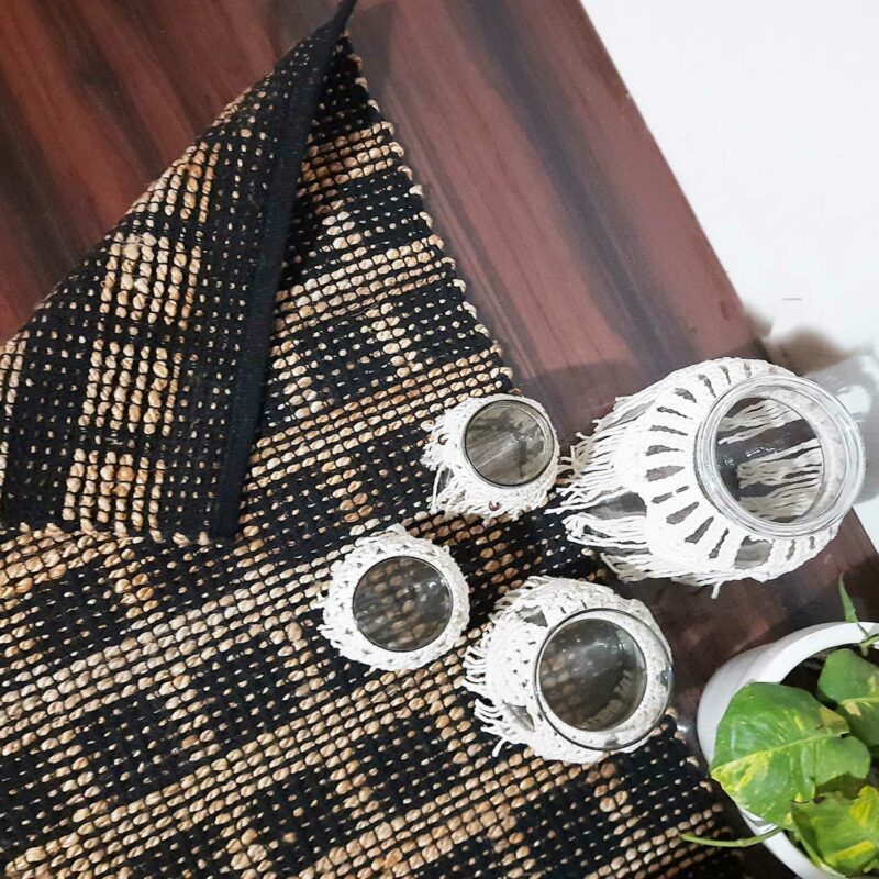 Avioni Home Eco Collection – Cotton & Jute Handwoven Square Pattern Mat – Great for Bedside or Hallway – 55cm x 140cm