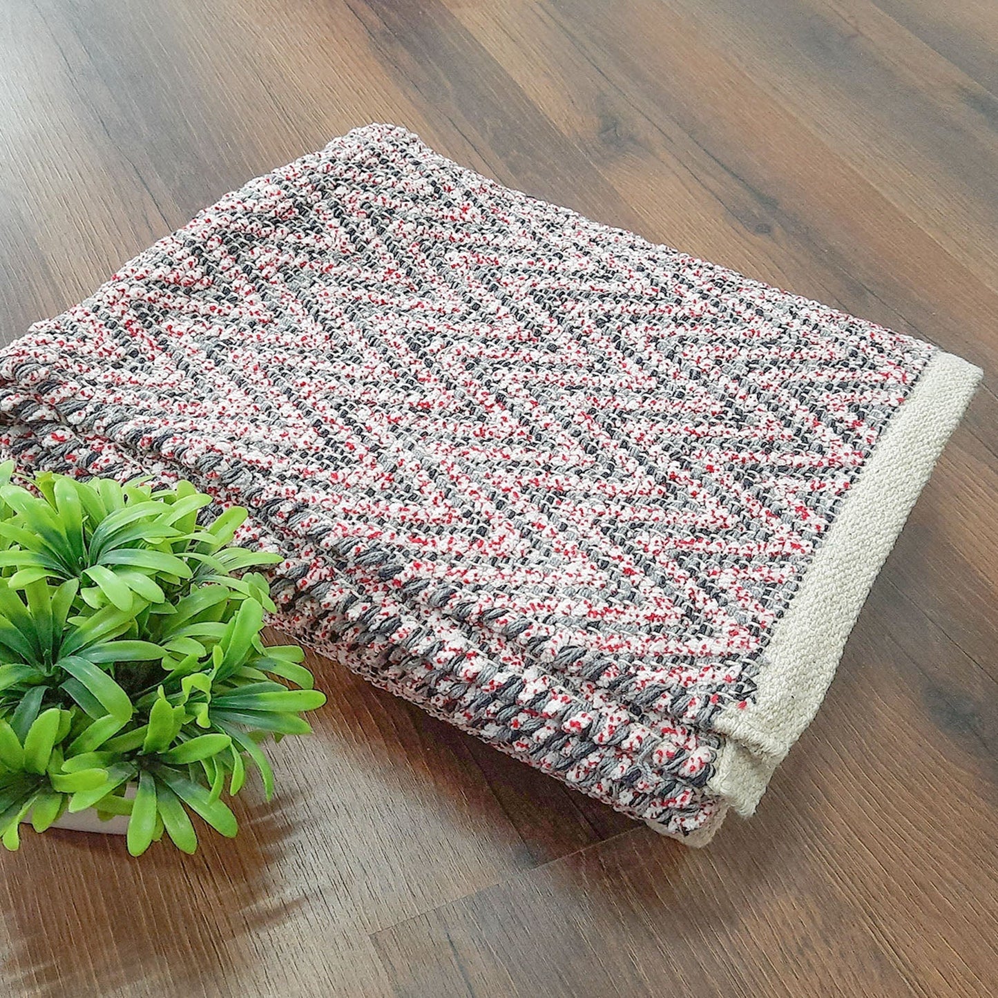 Avioni Lux Handloom Cotton Designer Durries- 90cm x 150cm (~3×5 Feet)- Red Multicolour