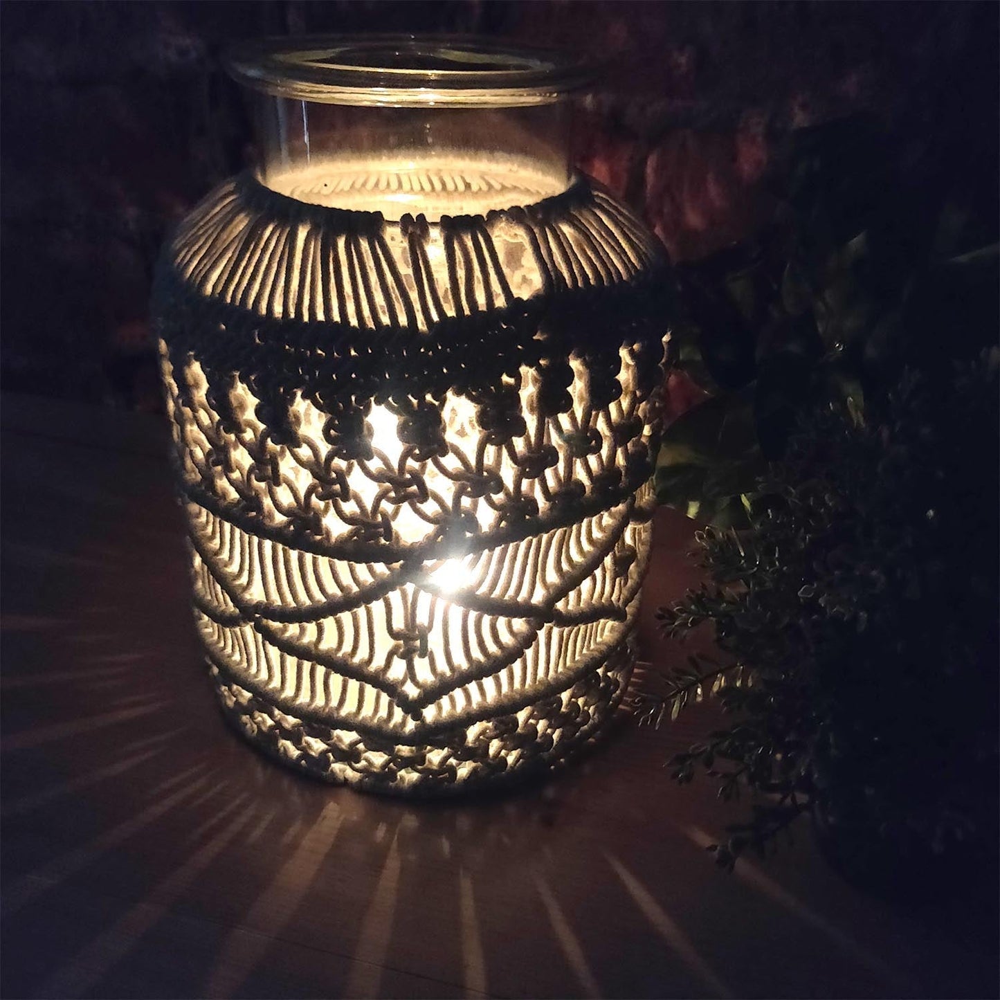 Avioni Home Hand Moulded Glass Jars With Beautifully Crafted Macrame Cover Candle Lantern-8.5 X 12 Inches (22*32 cms)- X Large Size (Copy)