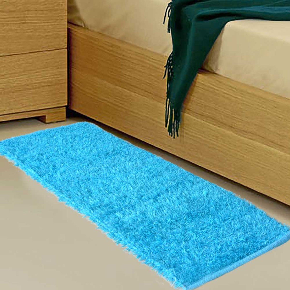 Avioni Handloom Aqua Bedside Runners in Soft Fur – 56 cm x 140 cm (~ 22 x 55 inches)