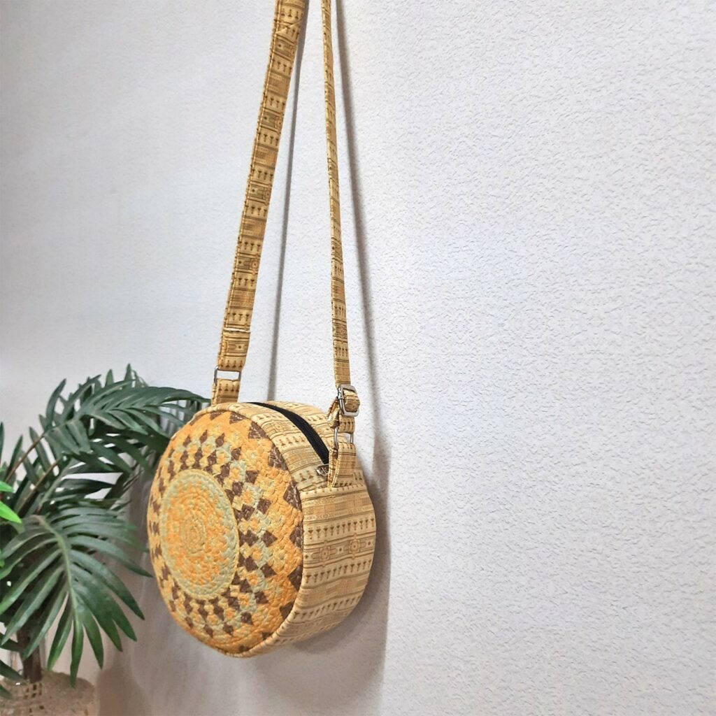 Premium Sling Bag for Women, Avioni Fashion Shoulder Bag, Bohemian Style Ethnic Design, Braided Sides Round Sling Bag, Perfect For Gifts and Traveling-25 cms Diameter