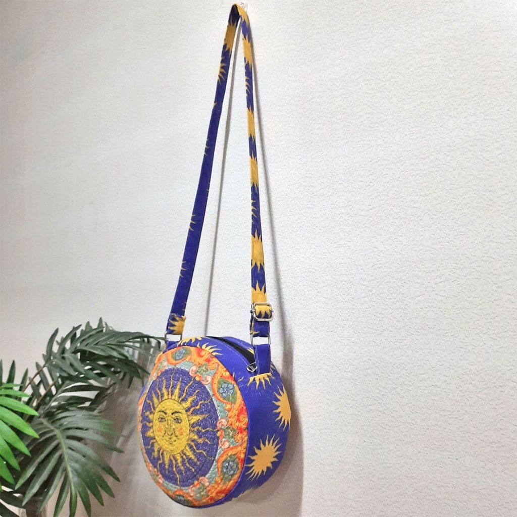 Premium Sling Bag for Women, Avioni Fashion Shoulder Bag, Bohemian Style Shining Sun, Braided Sides Round Sling Bag, Perfect For Gifts and Traveling-25 cms Diameter