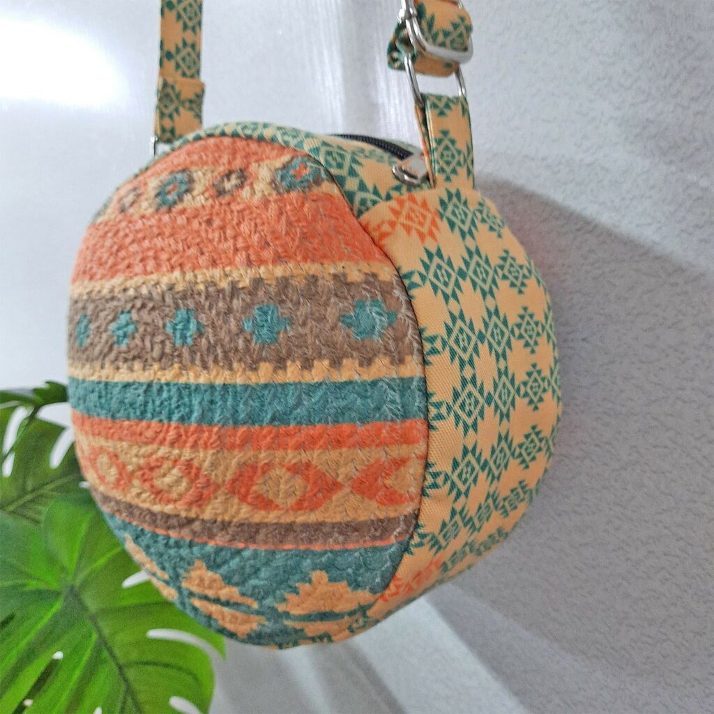 Premium Sling Bag for Women, Avioni Fashion Shoulder Bag, Bohemian Style-moroccon Design, Braided Sides Round Sling Bag, Perfect For Gifts and Traveling-25 cms Diameter