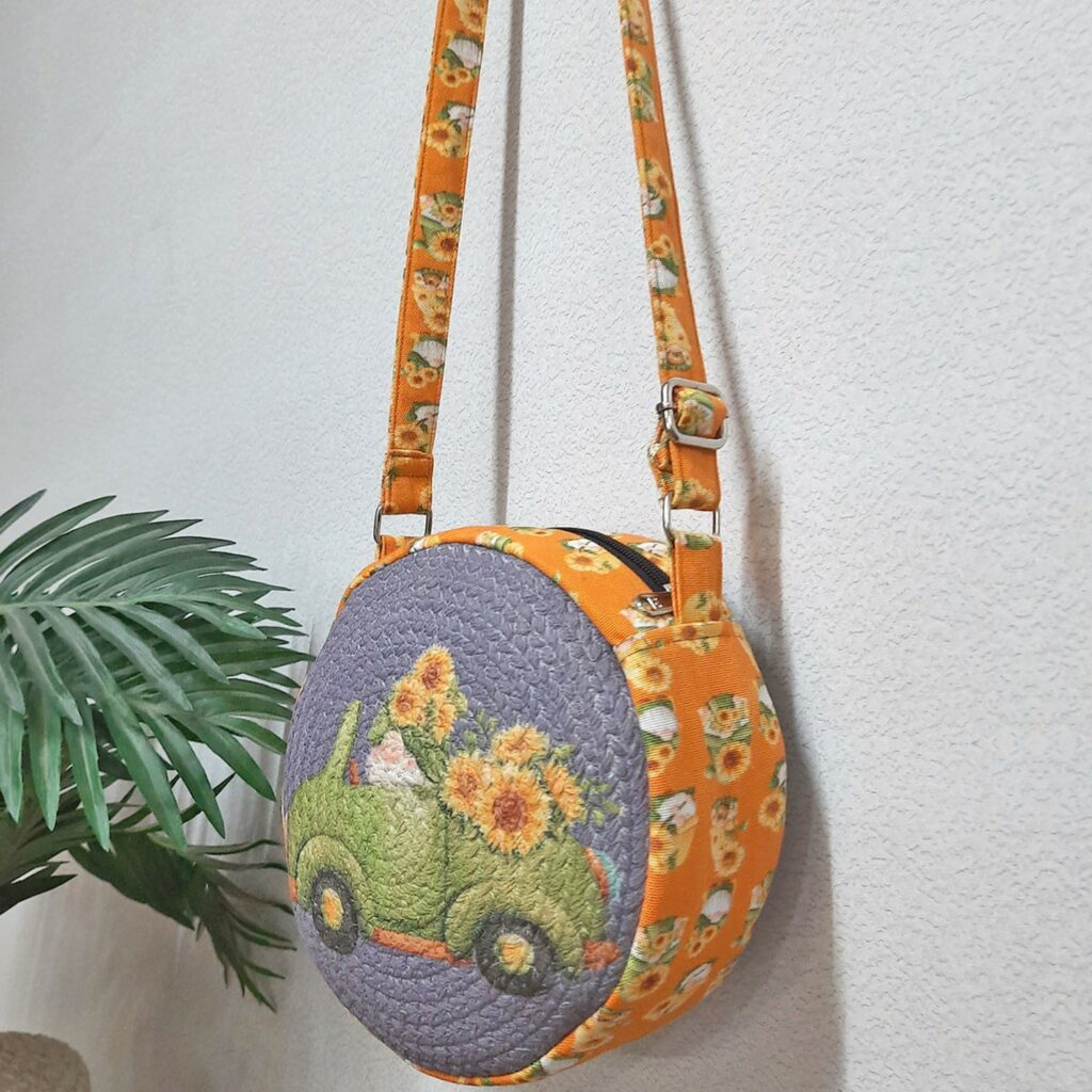 Premium Sling Bag for Women, Avioni Fashion Shoulder Bag, Bohemian Style-Gnome in Car , Braided Sides Round Sling Bag, Perfect For Gifts and Traveling-25 cms Diameter