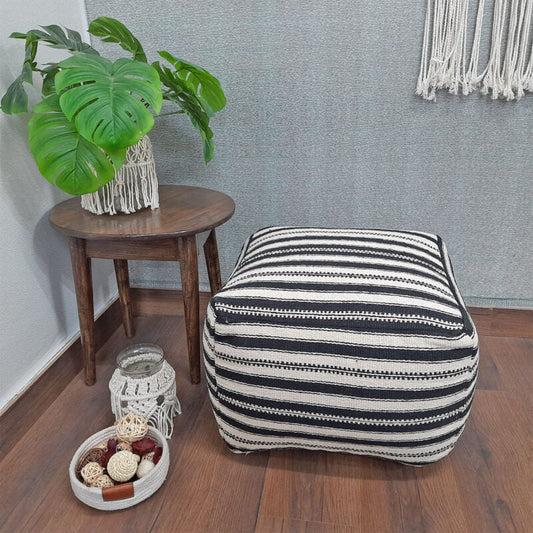 Avioni Home BigMo Collection – Black and White Boho Pouf -40cm x 55cm x 55 cm