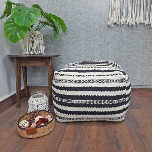 Avioni Home BigMo Collection – Black and White Boho Inspired Pouf -40cm x 55cm x 55 cm