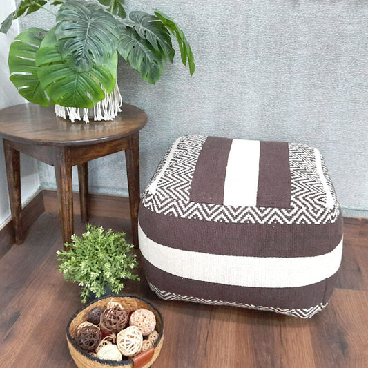 Avioni Home BigMo Earthy Collection – Brown and White Boho Pouf -40cm x 55cm x 55 cm