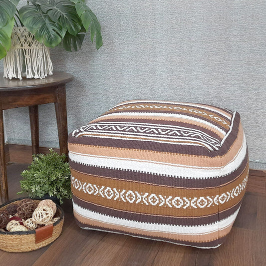 Avioni Home BigMo Earthy Collection – Brown and White Boho Pouf -40cm x 55cm x 55 cm