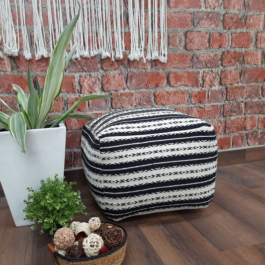 Avioni Home BigMo Collection -Cube Black and White Boho Pouf -40cm x 55cm x 55 cm