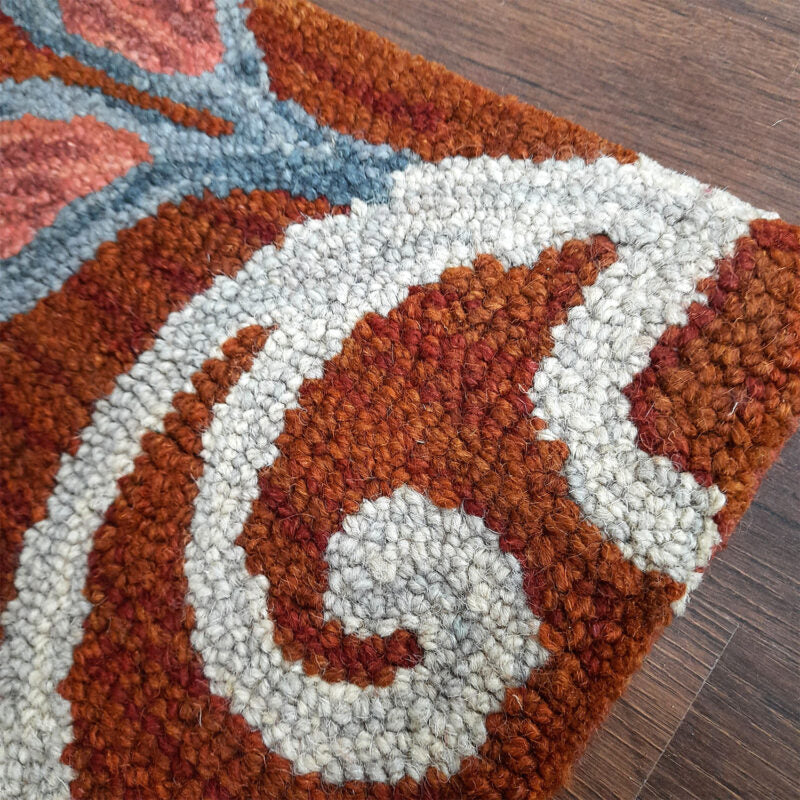 Wool Hand Tufted Beautiful Floral Brown Carpet | Loop Pile | Avioni -90cm x 150cm (~3×5 Feet)