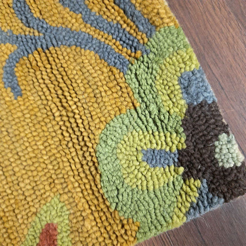 Wool Hand Tufted Beautiful Floral Green Shades Carpet | Loop Pile | Avioni -90cm x 150cm (~3×5 Feet)