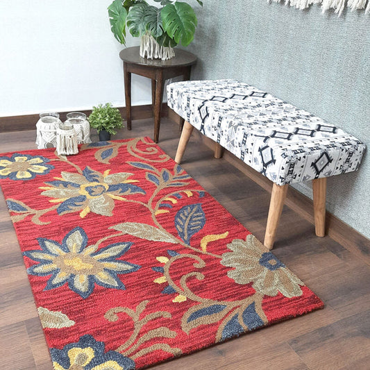 Wool Hand Tufted Beautiful Pink Floral Carpet | Loop Pile | Avioni -90cm x 150cm (~3×5 Feet)