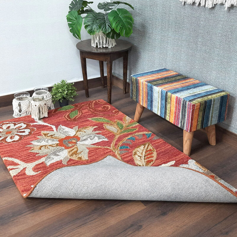 Wool Floral Beautiful Hand Tufted Carpet | Loop Pile | Avioni -90cm x 150cm (~3×5 Feet)