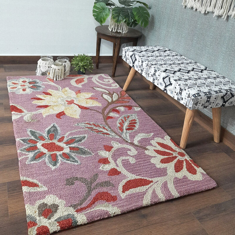 Wool Floral Beautiful Hand Tufted Carpet | Loop Pile | Avioni -90cm x 150cm (~3×5 Feet)